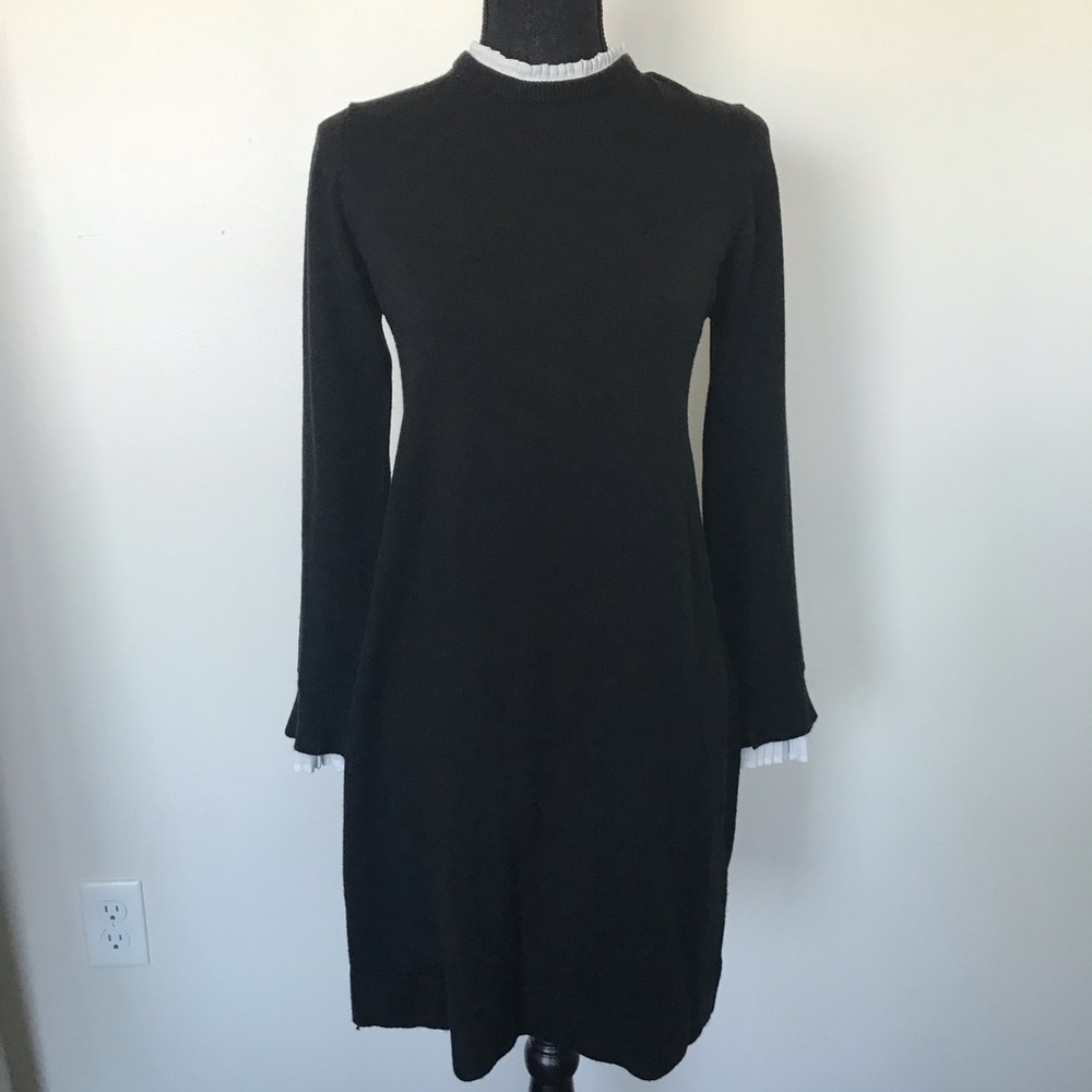 Black Sweater Dress w/ Pleated Collar & Sleeves